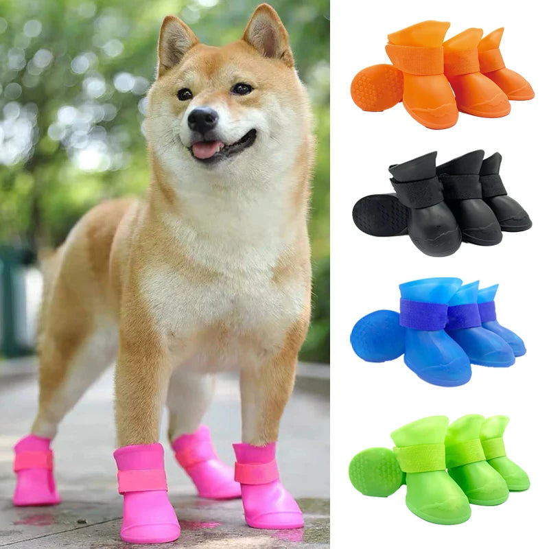 4Pcs Waterproof Anti-Slip Rubber Boots for Dogs & Cats | Outdoor Paw Protection